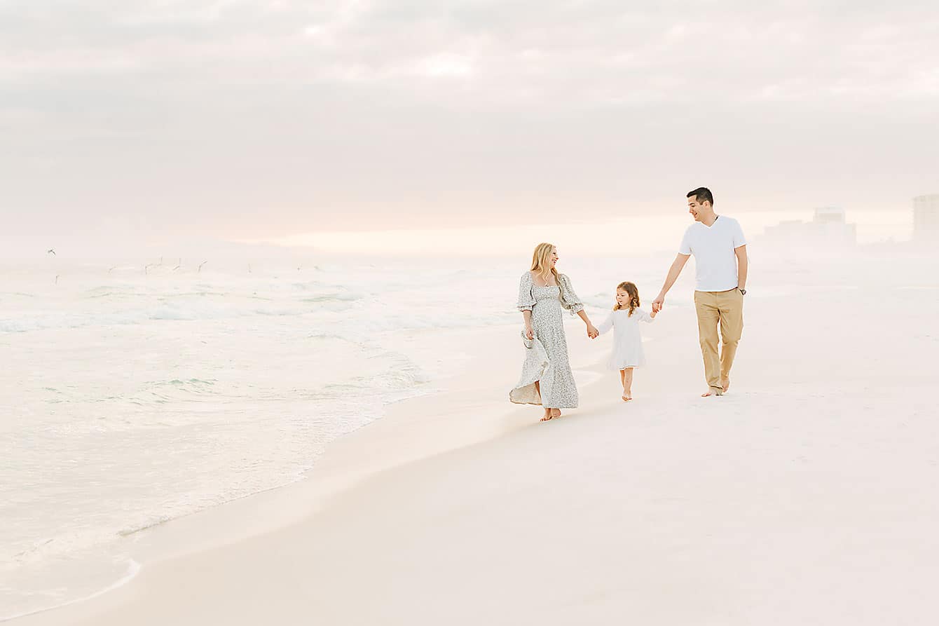 a Destin family going for a walk on the beach
