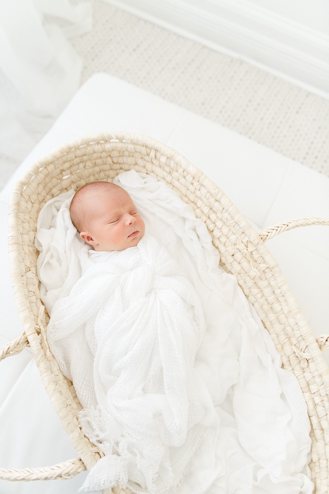 newborn sleeping in a moses basket at Tallahassee photography session