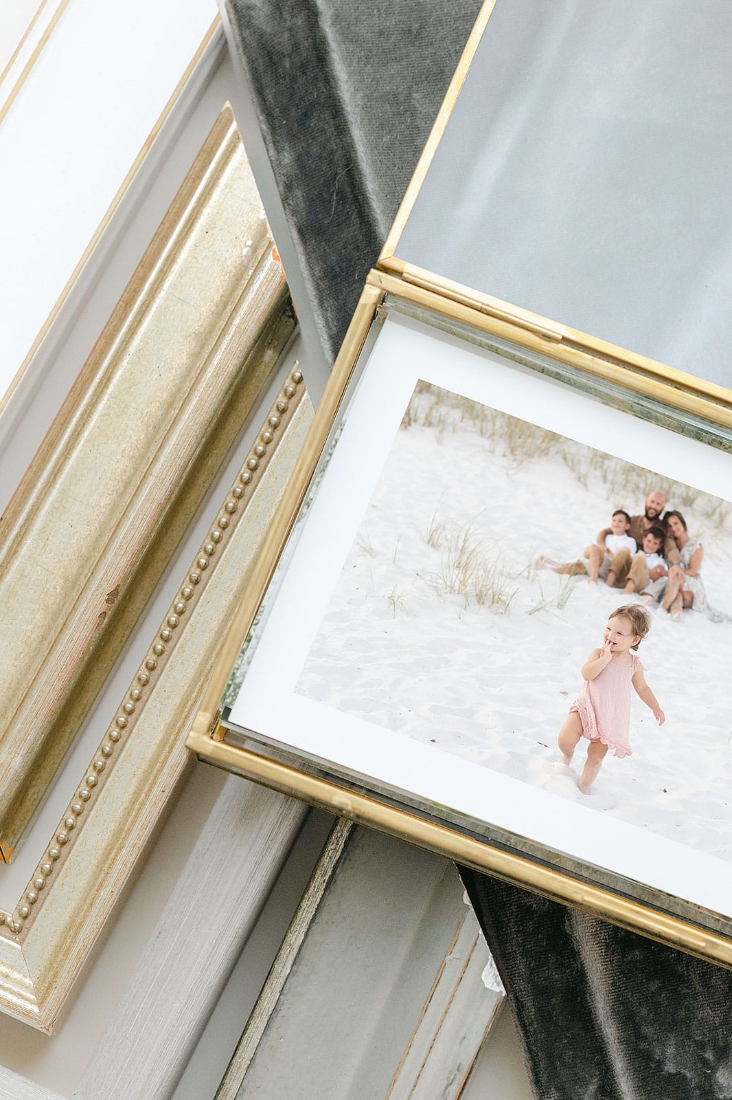 framed family beach photo with gold frame - Destin family photographer heirloom wall art