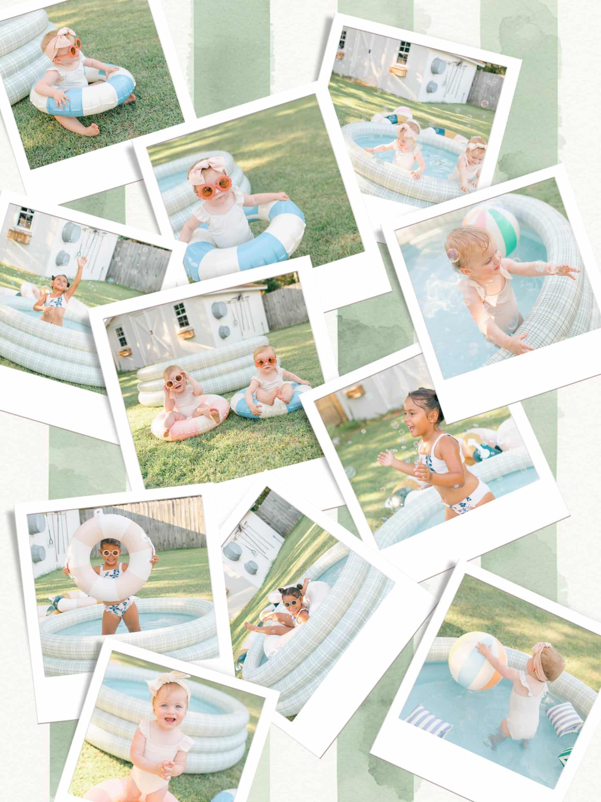 Destin mini session children playing with bubbles and inflatable pool in Niceville studio backyard